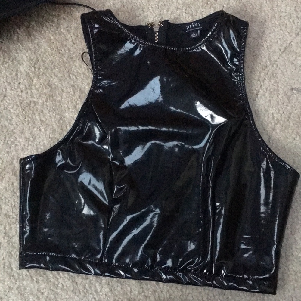 Wet look fake pvc top.
